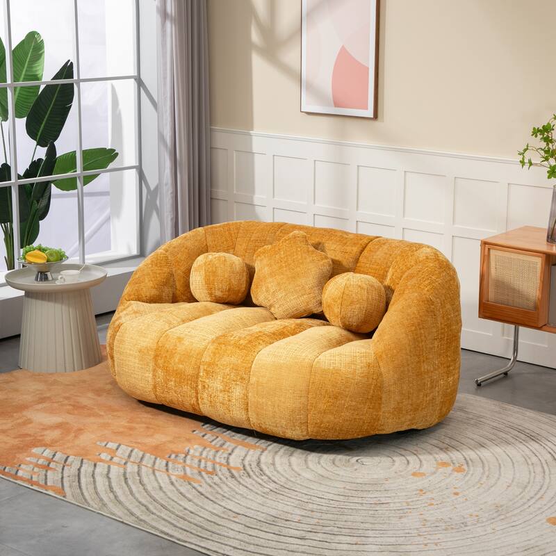 Chenille Upholstered Durable Comfort Lounger Bean Bag Lazy Sofa - Yellow