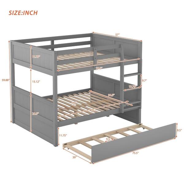 Full Over Full Bunk Bed with Twin Size Trundle & Safety Guardrail - Bed ...