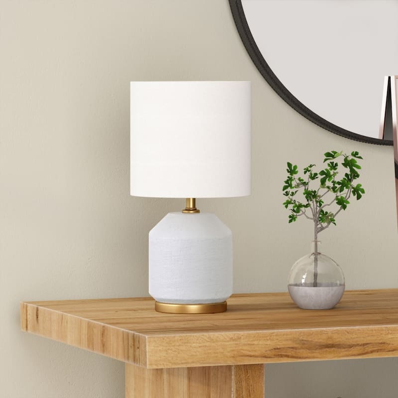Ceramic Cylinder Table Lamp with Drum Shade for Living Room Decor - 5.5"W x 5.5"D x 15.13"H