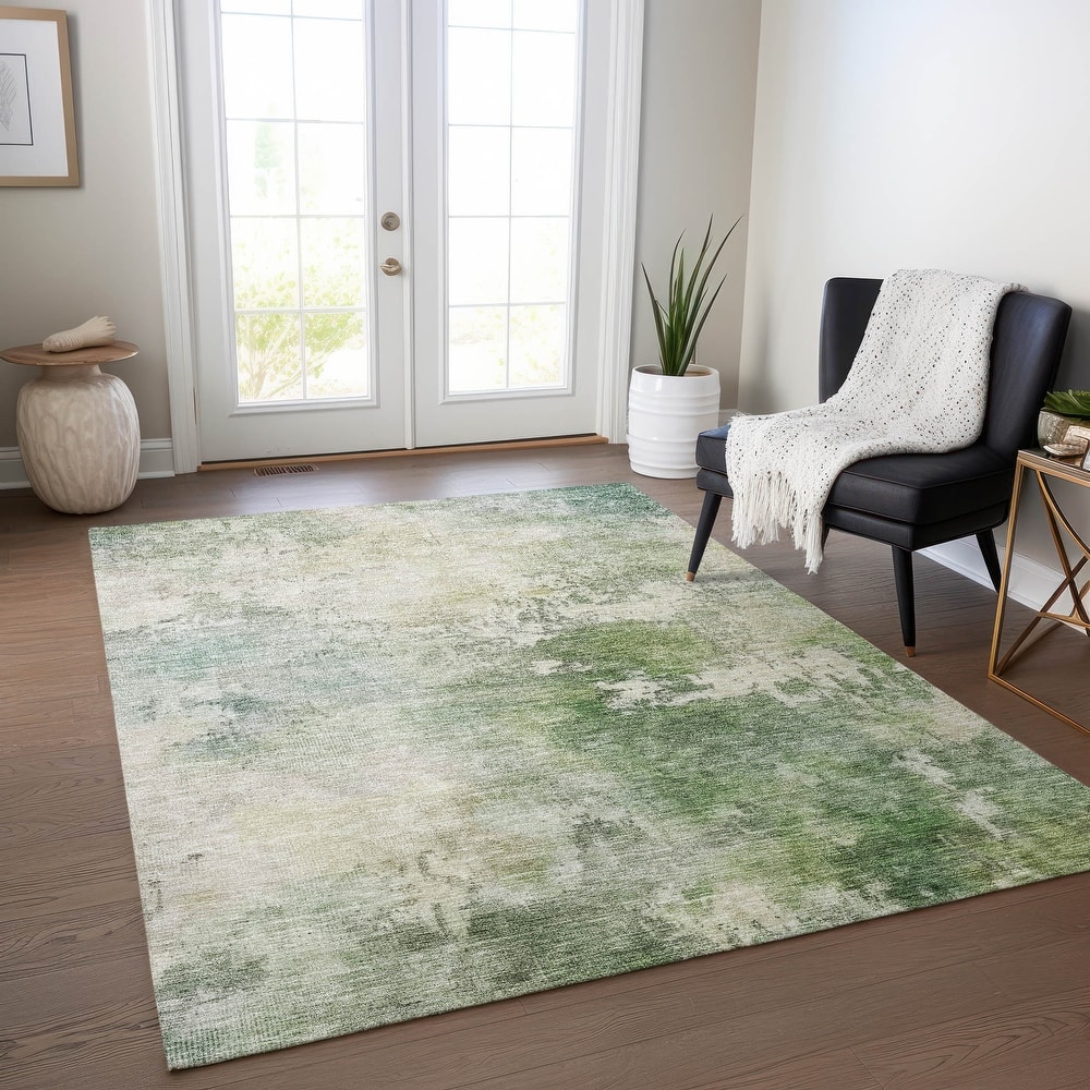 Machine Washable Indoor/ Outdoor Abstract Contemporary Chantille Rug