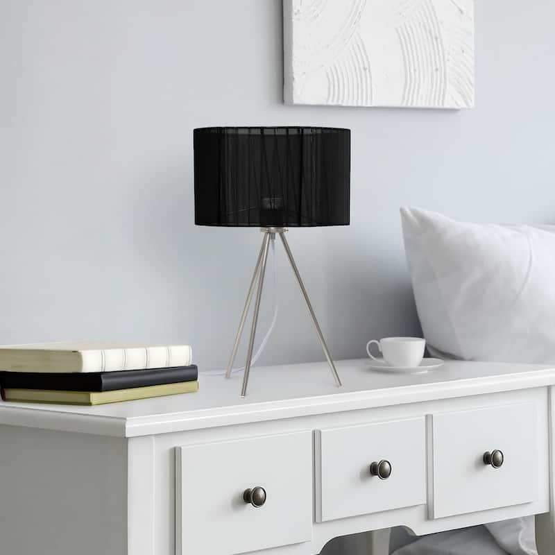Brushed Nickel Three Legged Pedestal Table Lamp with Shade - 19.75" - Silver and Black