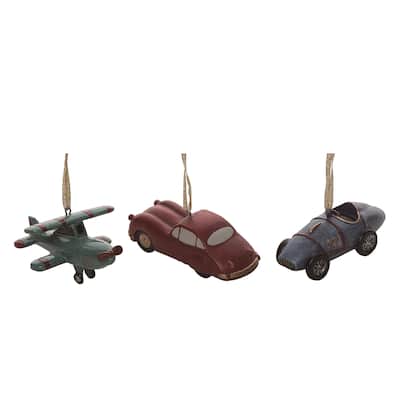 Transpac Resin Vintage Transportation Ornament Set of 3 Christmas Home Decorations
