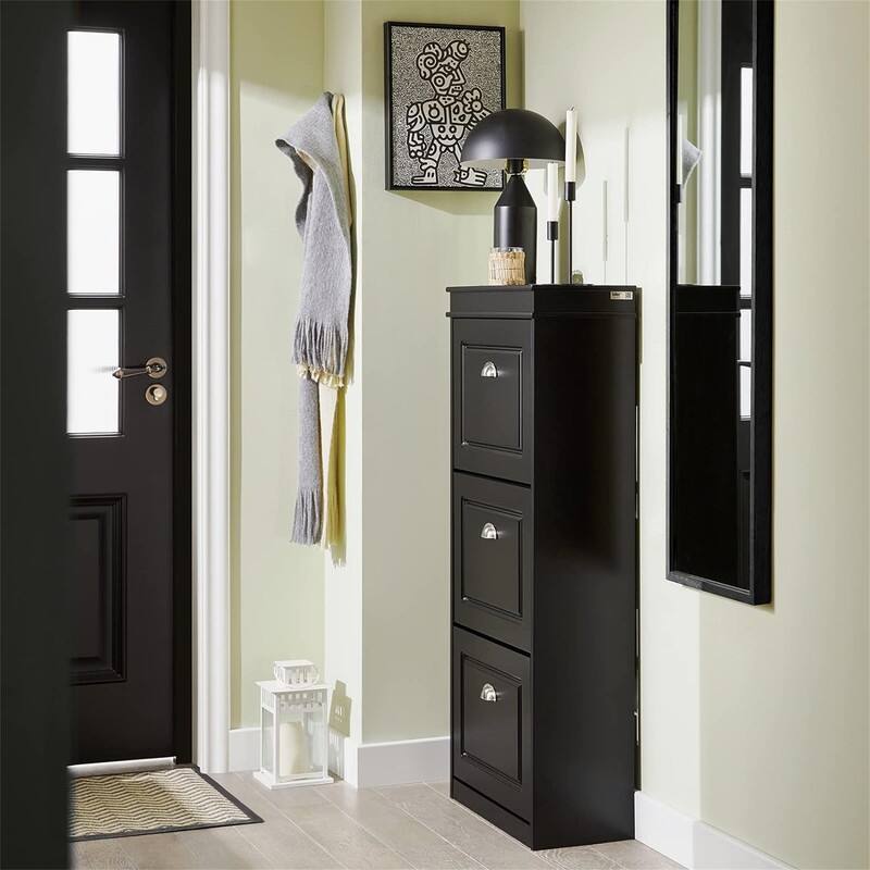 Black Shoe Cabinet with 3 Flip Drawers
