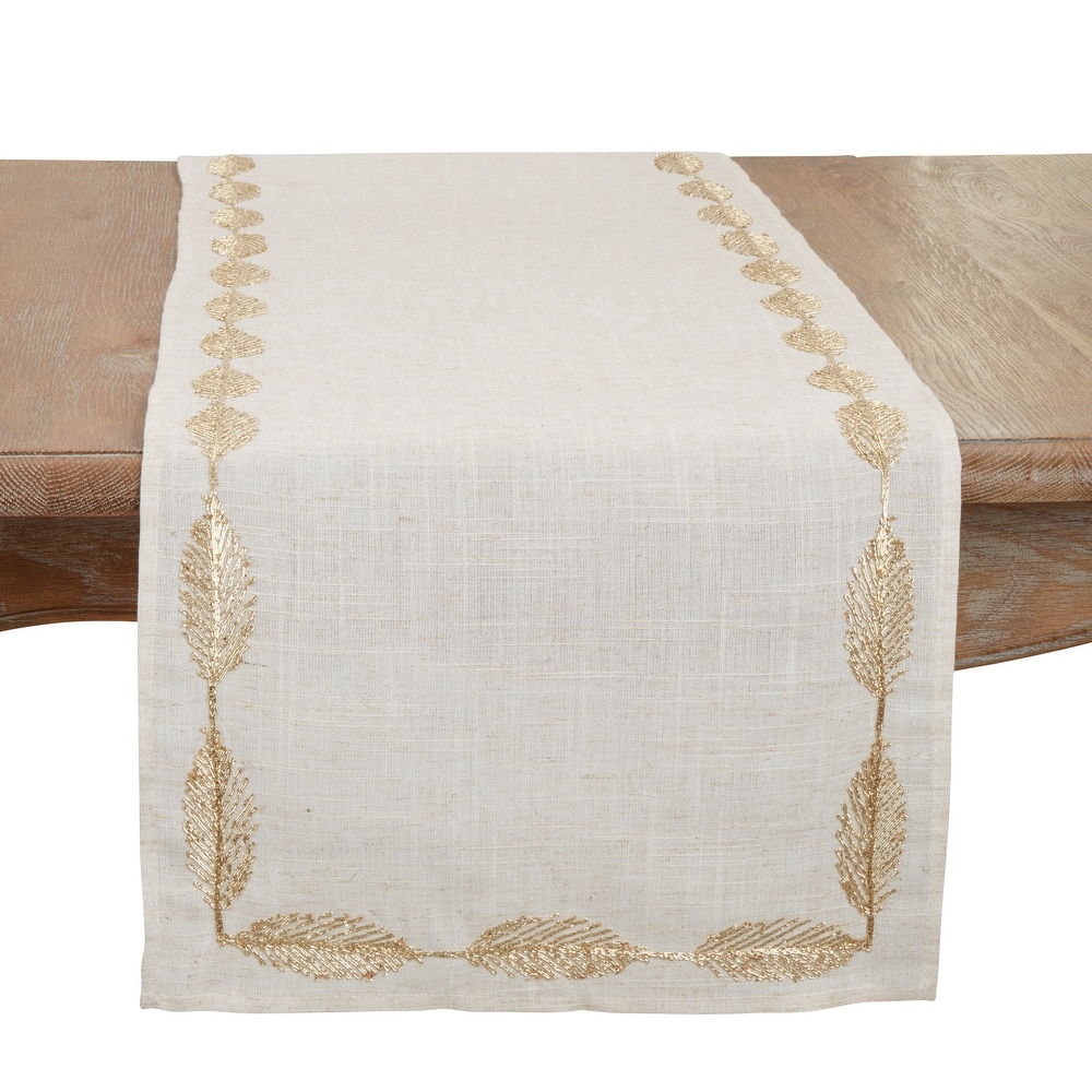 Intricate Leaf Pattern Embroidered Table Runner