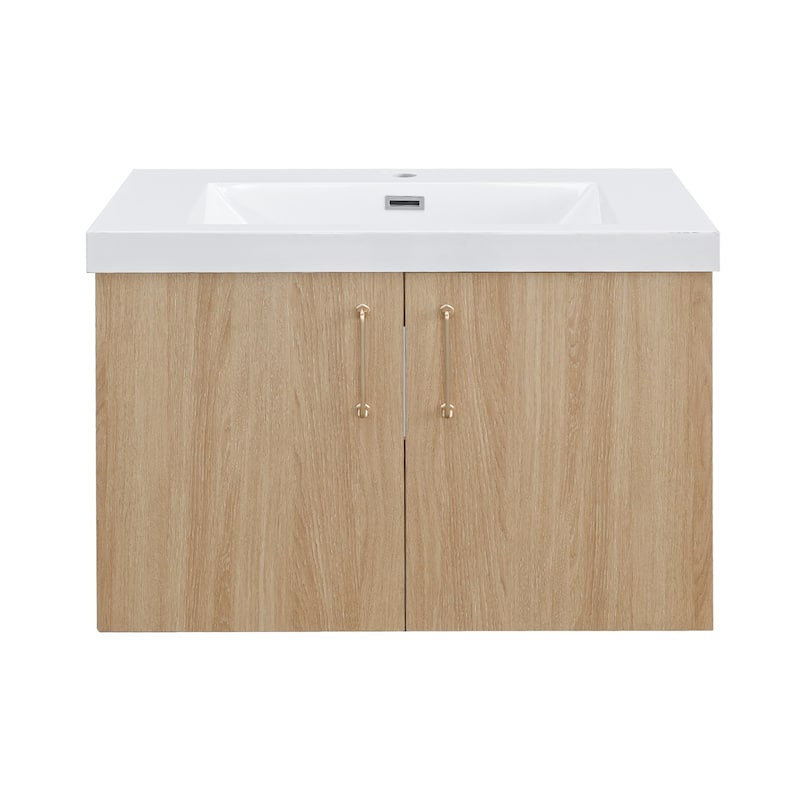 Prismella 24" 30" Wall-Mount Bathroom Vanity in Oak with Top