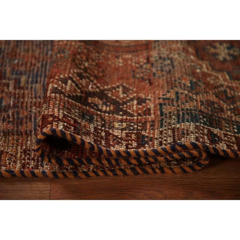 Distressed Qashqai Persian Antique Area Rug Hand-Knotted Wool Carpet - 4'1"x 8'2"