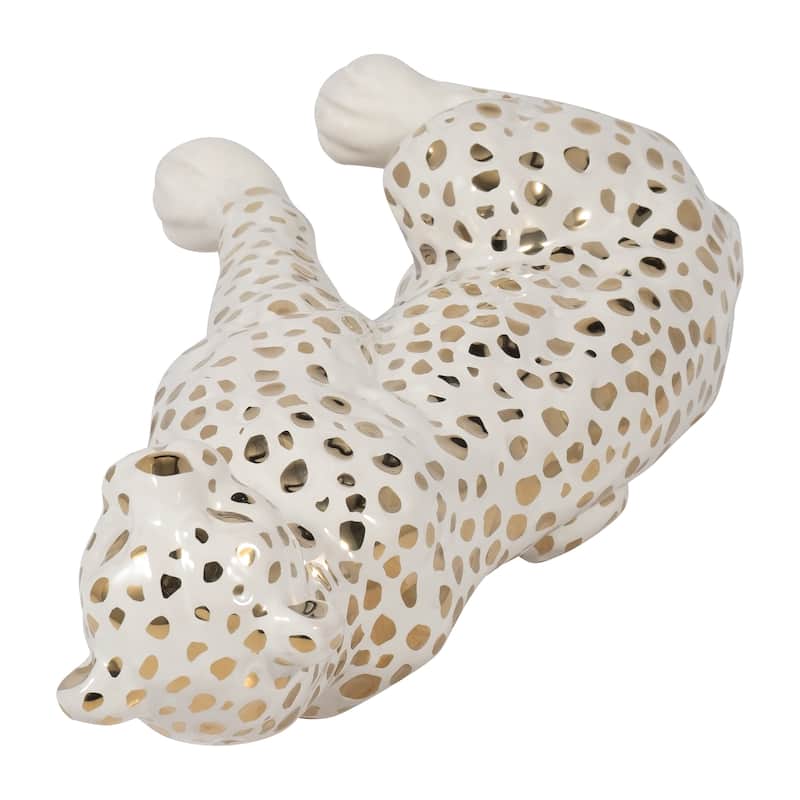 Ceramic Leopard Decorative Figurine - White and Gold