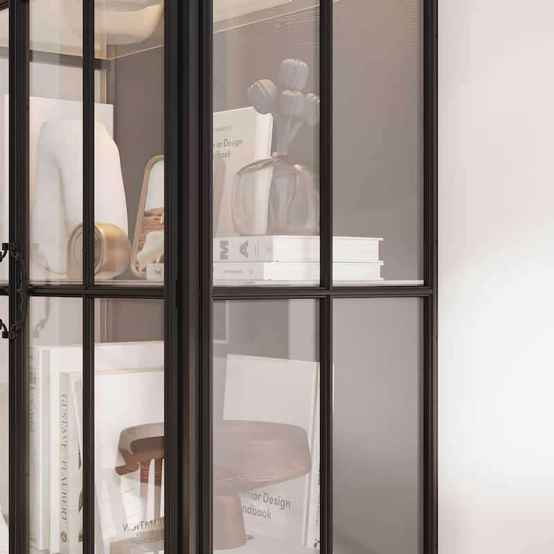 70.9"H Metal Glass Display Cabinet LED Light Bookshelves Curio Cabinet