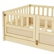 preview thumbnail 7 of 8, Natural Wood Twin Size Pine Wood Floor Bed with Full-Length Guardrail and Door