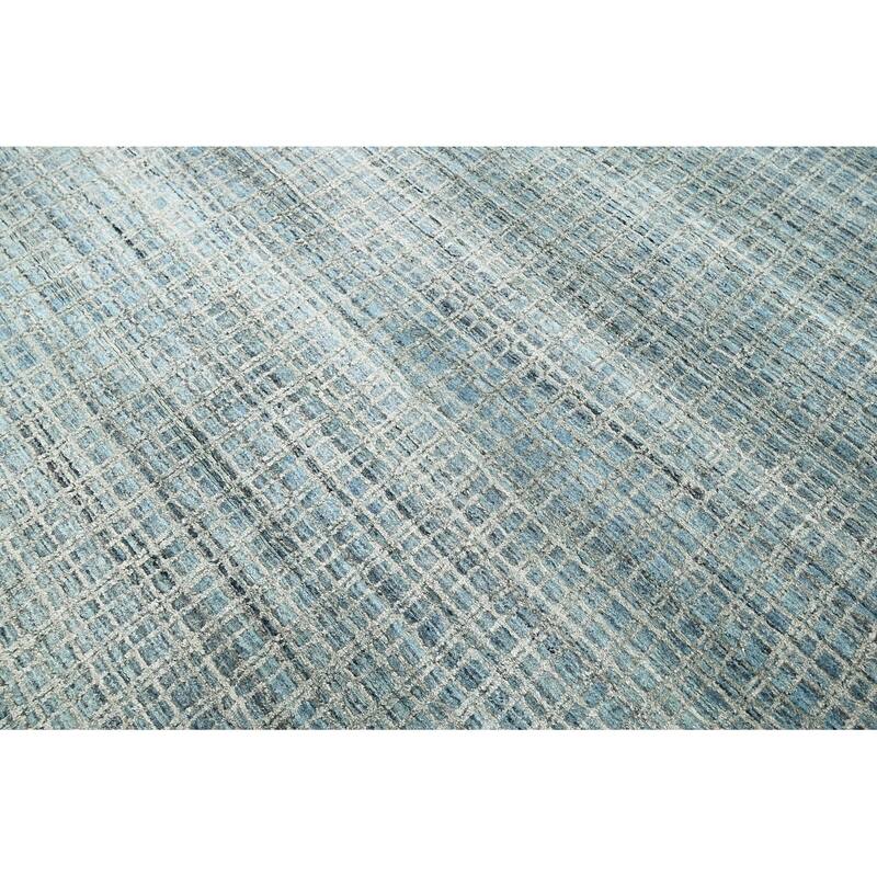 Hand Knotted Textured Aqua,Gray Tibetan Wool Modern Oriental Area Rug - 7' 11'' x 9' 11''