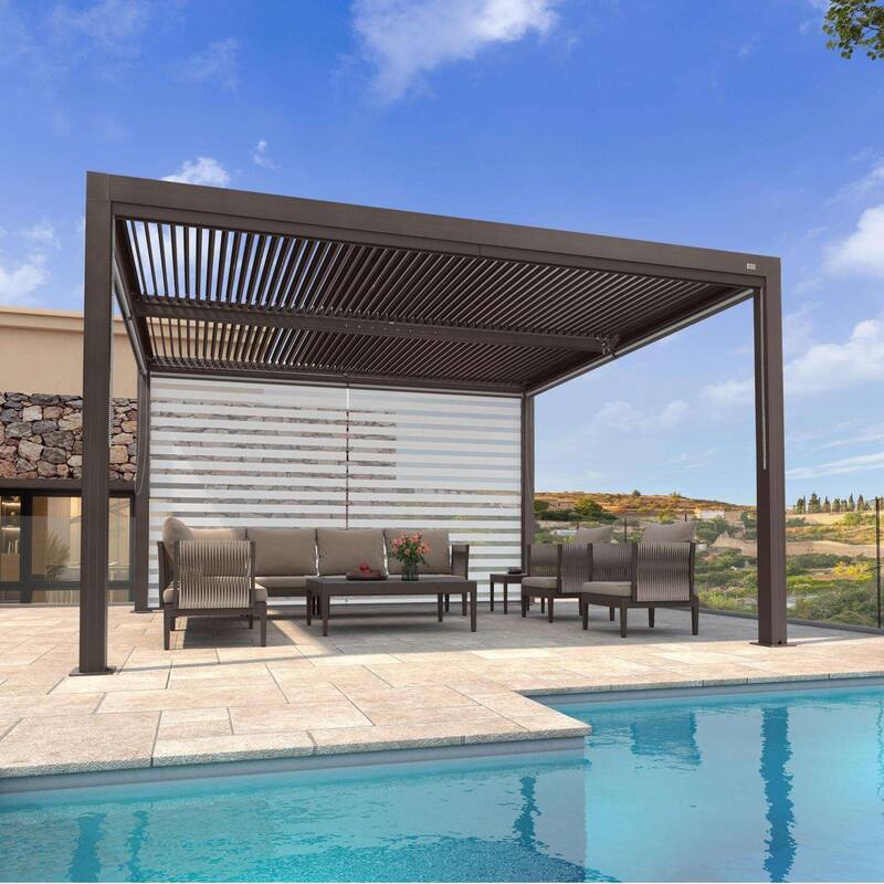 PURPLE LEAF Bronze Louvered Pergola with Adjustable Roof for Deck Backyard Garden Hardtop Gazebo