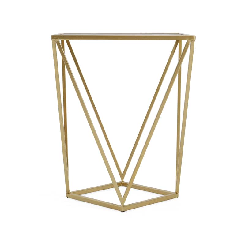 Constructed With A Sturdy Iron Frame And A Durable Tempered Glass Surface Creative Simple Glass Side Table,Gold+White Color