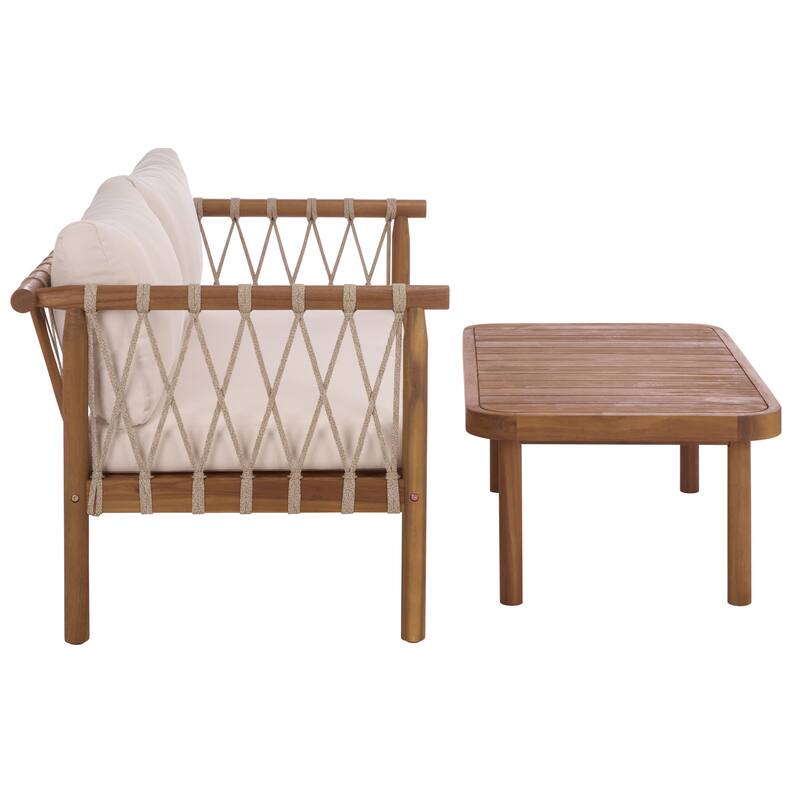 SAFAVIEH Outdoor Living Sabrina Bench and Table - 54"W x 27"D x 29"H