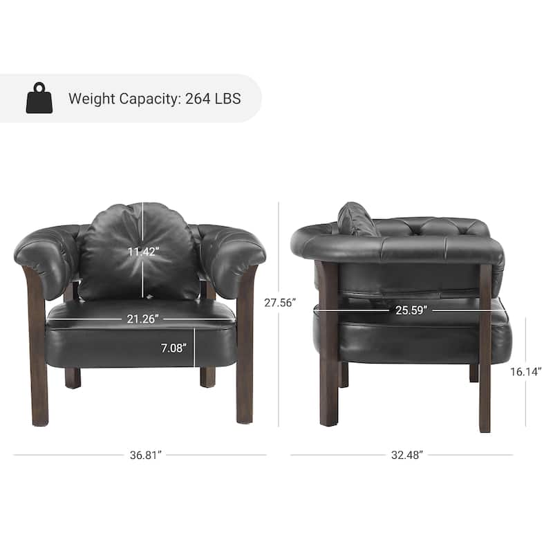Art Leon Mid-century Top Grain Leather and Wood Accent Chair