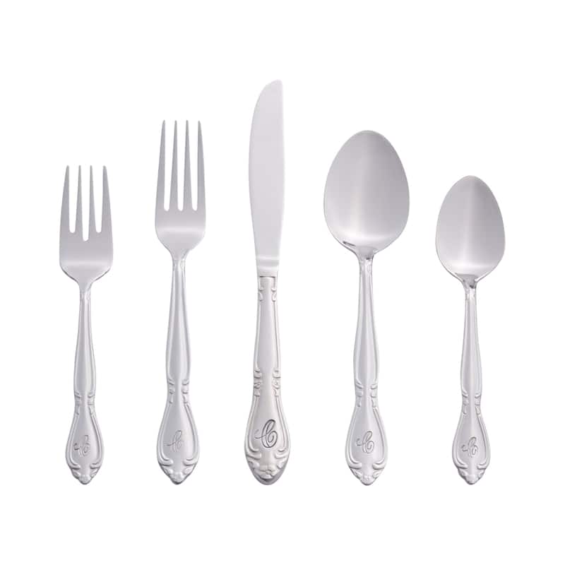 RiverRidge Rose Flatware 46-Piece Monogrammed and Non-Monogrammed Stainless Steel Silverware Set for 8