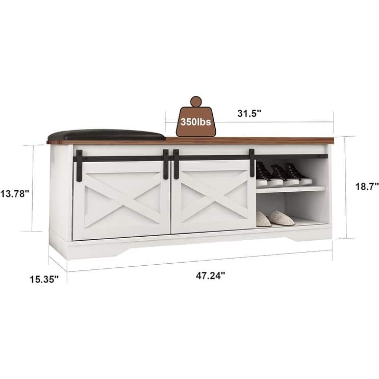 47" Farmhouse Entryway Shoe Bench with Thickened Cushion