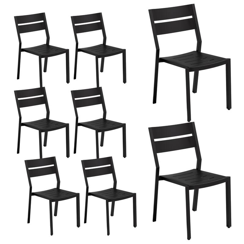 VredHom Outdoor Patio Dining Chairs All-Aluminum Stackable Chair - Black-8PC