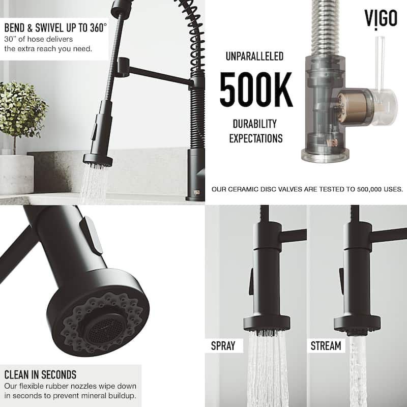 VIGO Edison 19" H Single Handle Pull-Down Sprayer Kitchen Faucet - With Bolton ​Soap Dispenser - Matte Black