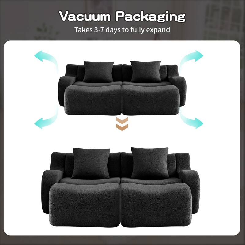 Teddy Fabric Boneless Sectional Sofa Set with 2 Ottoman, Modern Chaise Lounge Sofa with Curved Armrests, Anti-Slip Base