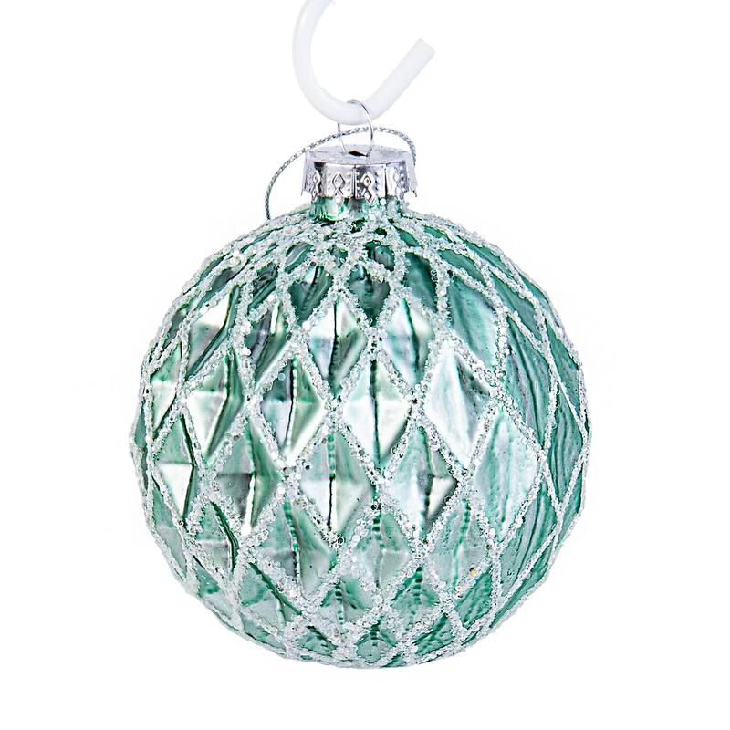 Green Spehere Glass Christmas Tree Ornament Set of 2 - 3.15"