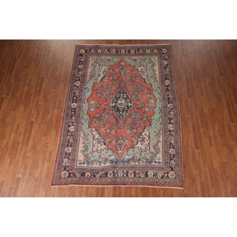 Hamedan Persian Vintage Area Rug Hand-Knotted Wool Carpet - 7'0"x 9'9"