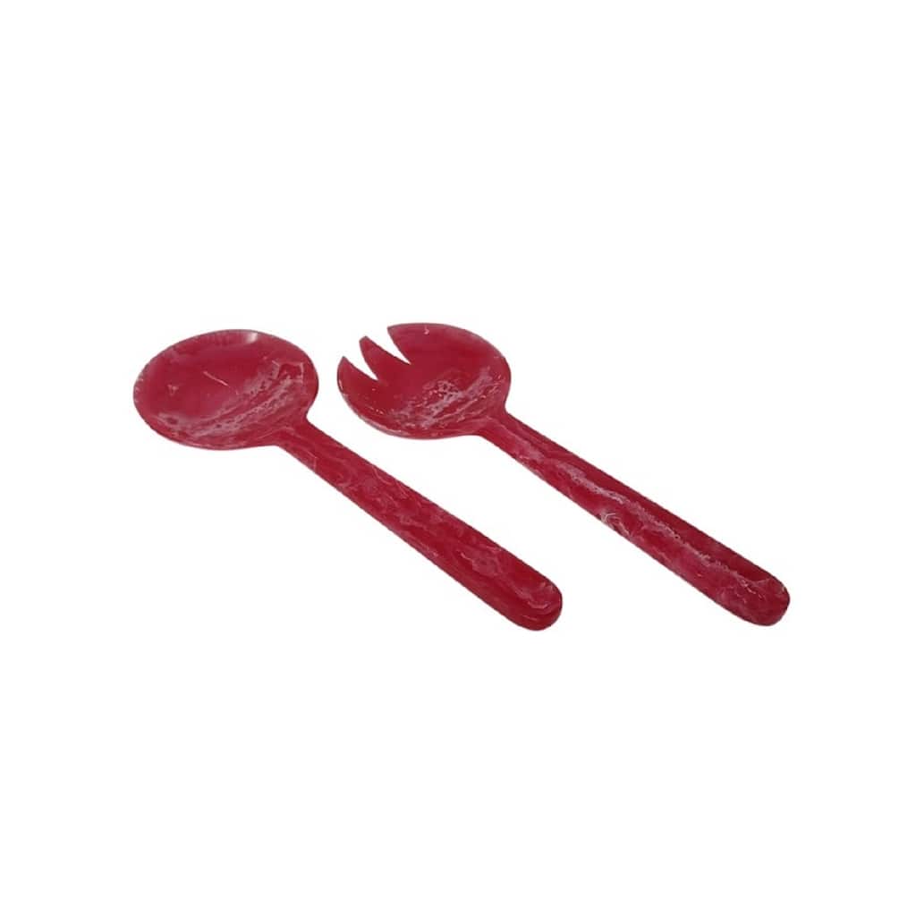 Salad Servers Set of 2 Rose Pink Resin Dia 11" - Pink