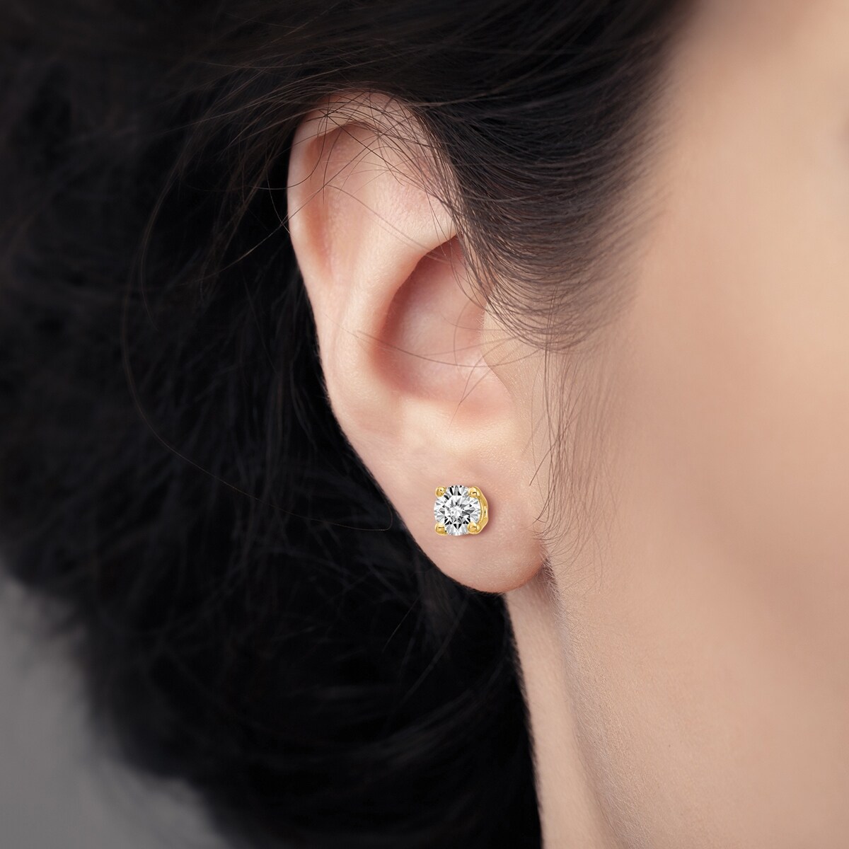 1/6cttw, O.White, SI2-I1 Bezel Set Push-Back Diamond Wish 14k Gold Round Diamond Stud Earrings 