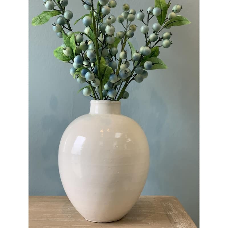 Artissance Ceramic Egg-Shaped Vase, 11 Inch Diameter, White