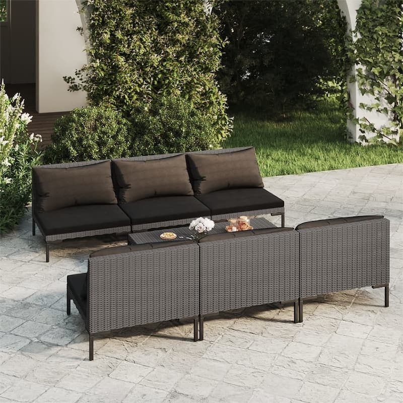 vidaXL Patio Lounge Set Outdoor Sectional Sofa Set Table Poly Rattan Dark Grey - 27.6" x 27.6" x 24"