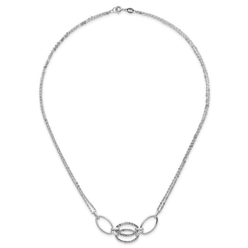 Curata 14k Italian White Gold Polished Double Strand Interlocking Textured Link Necklace, 17.5"