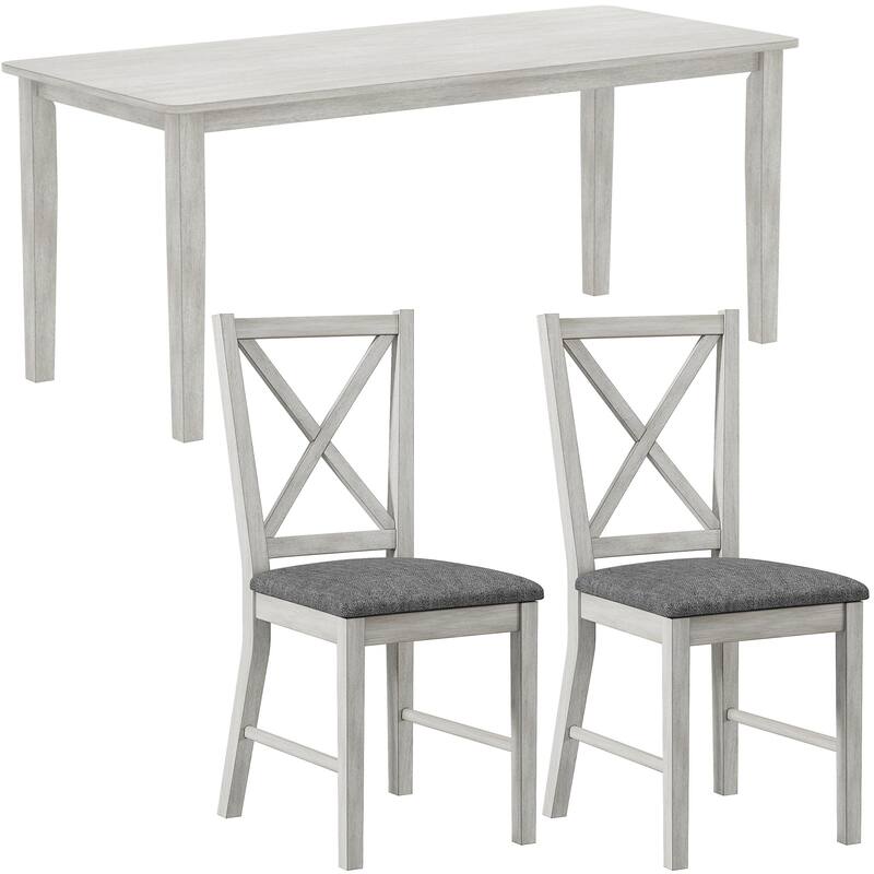 VECELO 3/5 Piece Farmhouse Dining Set 47" Dining Table Set Solid Wood Dining Room Set for Small Spaces Kitchen Table Set - 3-Piece Sets