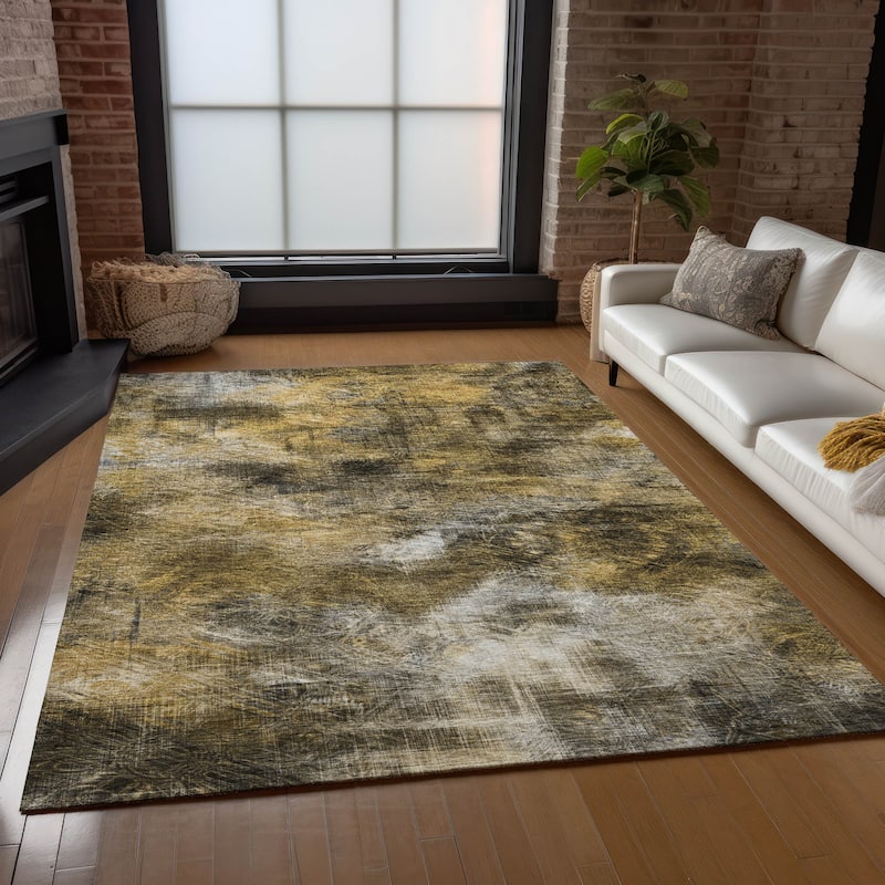 Machine Washable Indoor/ Outdoor Chantille Abstract Imprints Rug