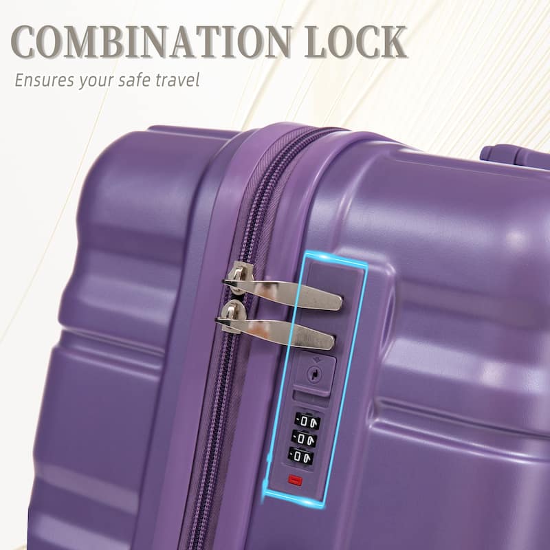 3 pcs/set in ABS Spinner Wheel Luggage, Carry on Suitcase, Matching Color, Combination Lock (Purple)