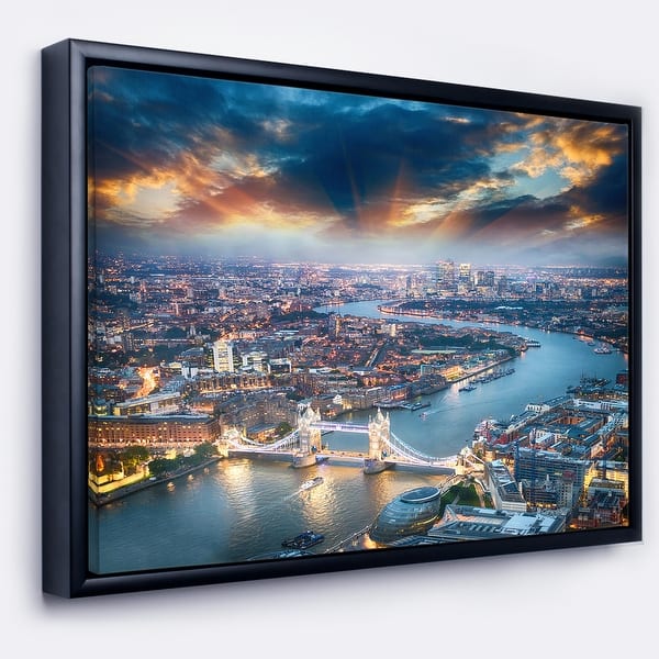 Designart Aerial View Of London At Dusk Cityscape Photo Framed Canvas Print Overstock 18953313