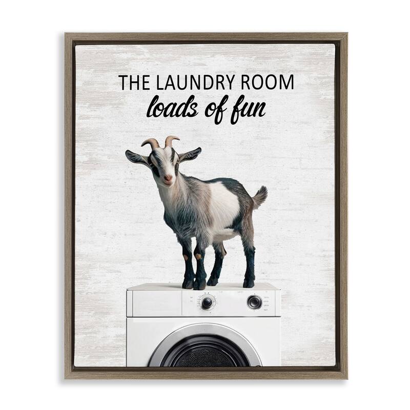 Stupell Loads of Fun Laundry Goat Framed Floater Canvas Wall Art Design By Lettered and Lined - 25 x 31 - Brown