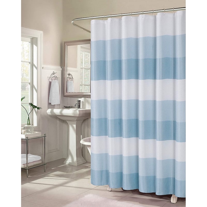 Dainty Home Striped Ombre Waffle Weave Fabric Shower Curtain