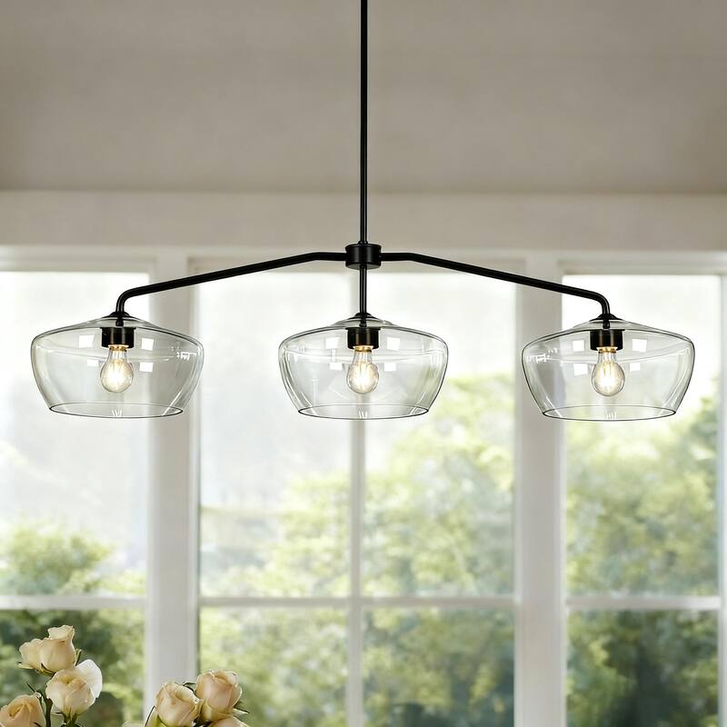 47.2" L Modern 3-Light Black Chandelier with Clear Glass Kitchen Island for Dining Room - 47.2 " L × 11.8 " W × 11.8 " H