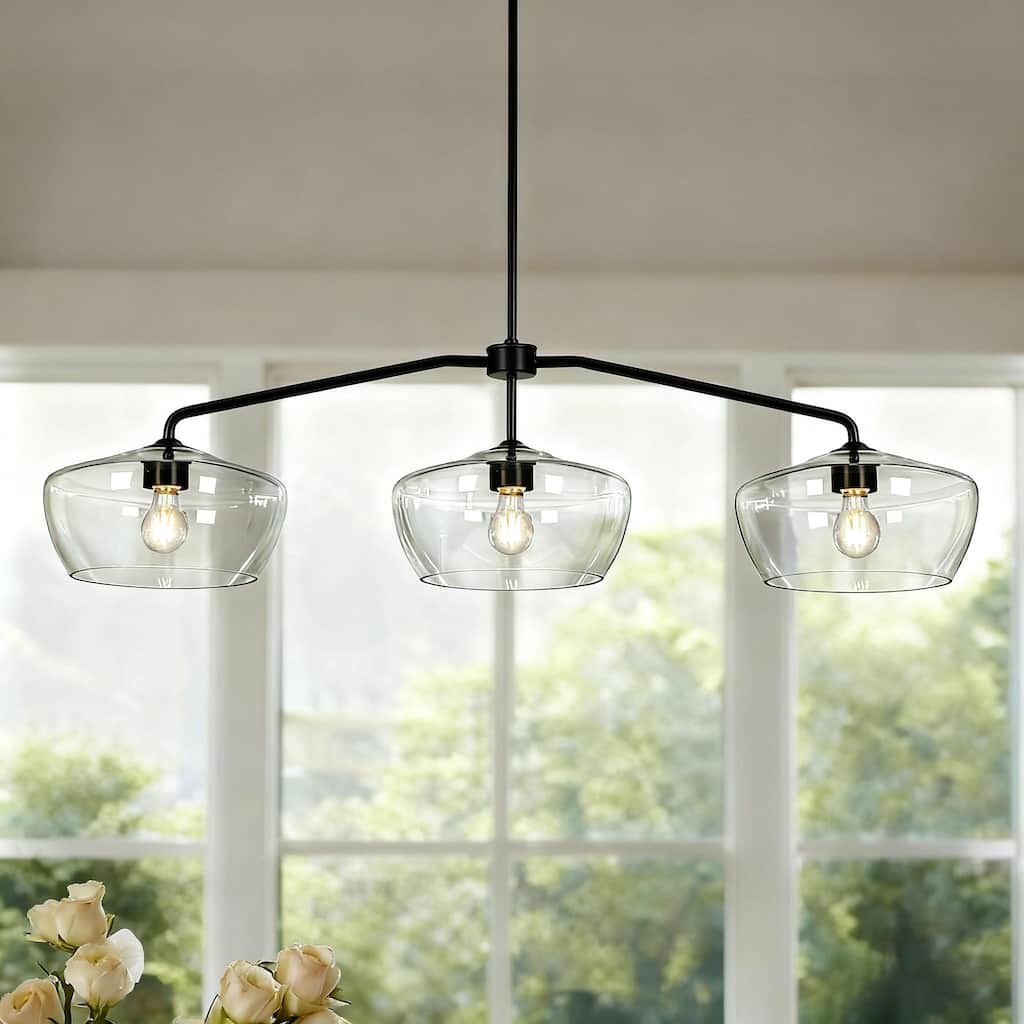 47.2" L Modern 3-Light Black Chandelier with Clear Glass Kitchen Island for Dining Room - 47.2 " L × 11.8 " W × 11.8 " H