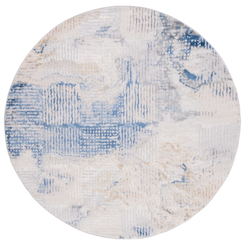 SAFAVIEH Palma Caro Modern Abstract Rug - 6'7" Round - Beige/Blue