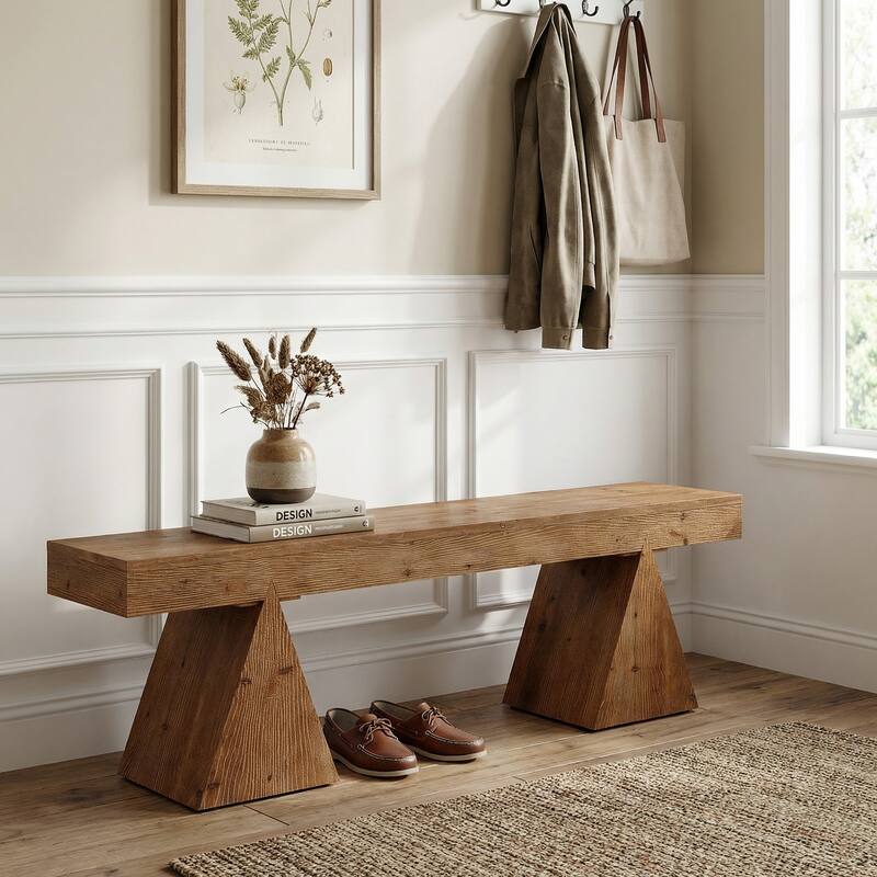 63" Rustic Indoor Bench, Solid Wood Farmhouse Entryway Benches
