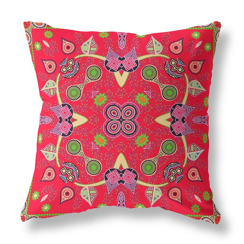 HomeRoots 20" x 20" Red Blown Seam Paisley Indoor Outdoor Throw Pillow - 20.00' X '5.00' X '20.00