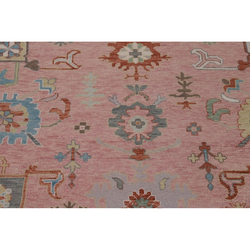 Pink Floral Oushak Oriental Large Area Rug Hand-Knotted Wool Carpet - 9'6" x 14'1"