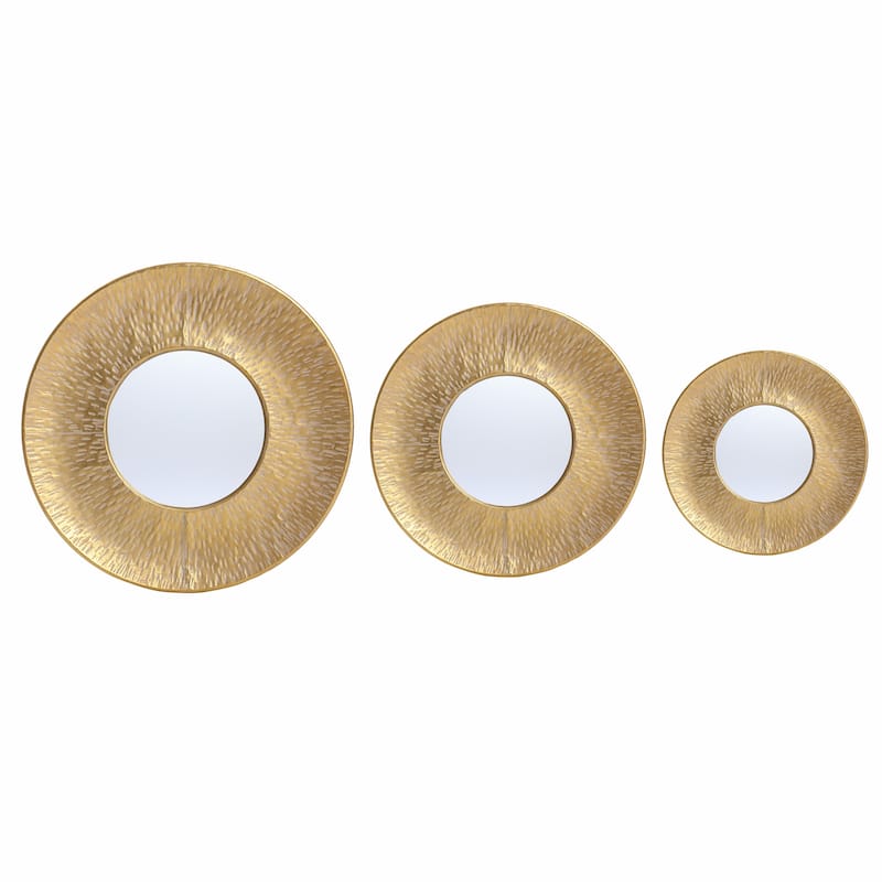 3-Piece Gold Metal Round Wall Mirror Set - 22.25" Diameter x 2.36" D