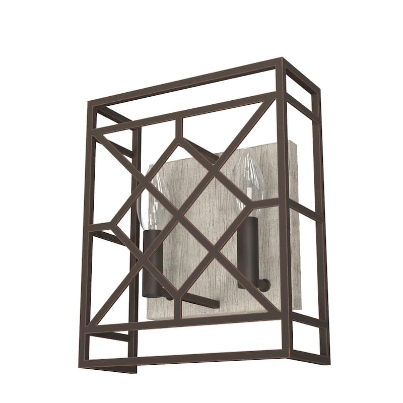 Hunter Langwood 2-Light Wall Sconce - Modern Farmhouse, Shabby Chic - Damp Rated - Bathroom, Laundry