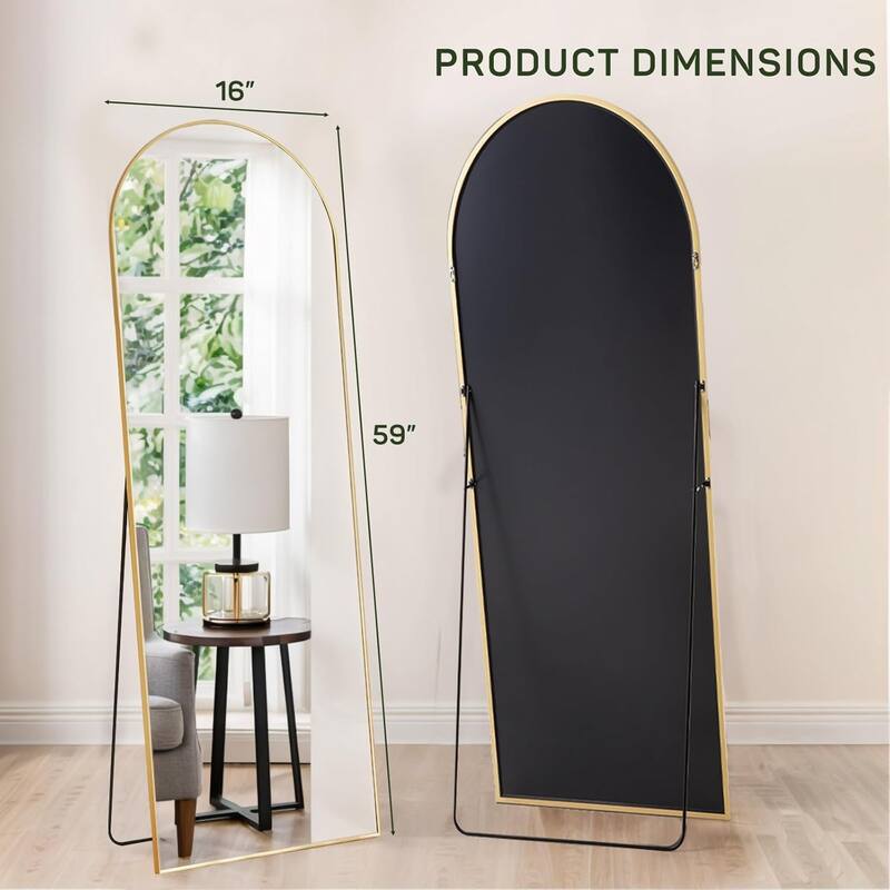 Arched Mirror Full Length, 16"x59" Body Wall Mirrors, Floor Standing,Tall Arch Mirror with Stand Aluminum Alloy Frame