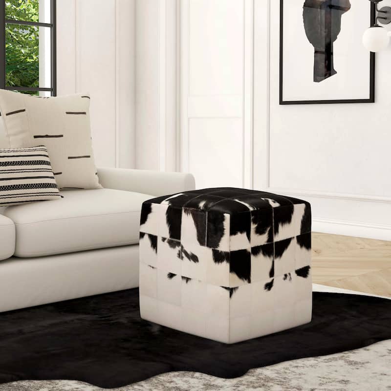 Butler Victorian Hair on Hide Ottoman - Black/White