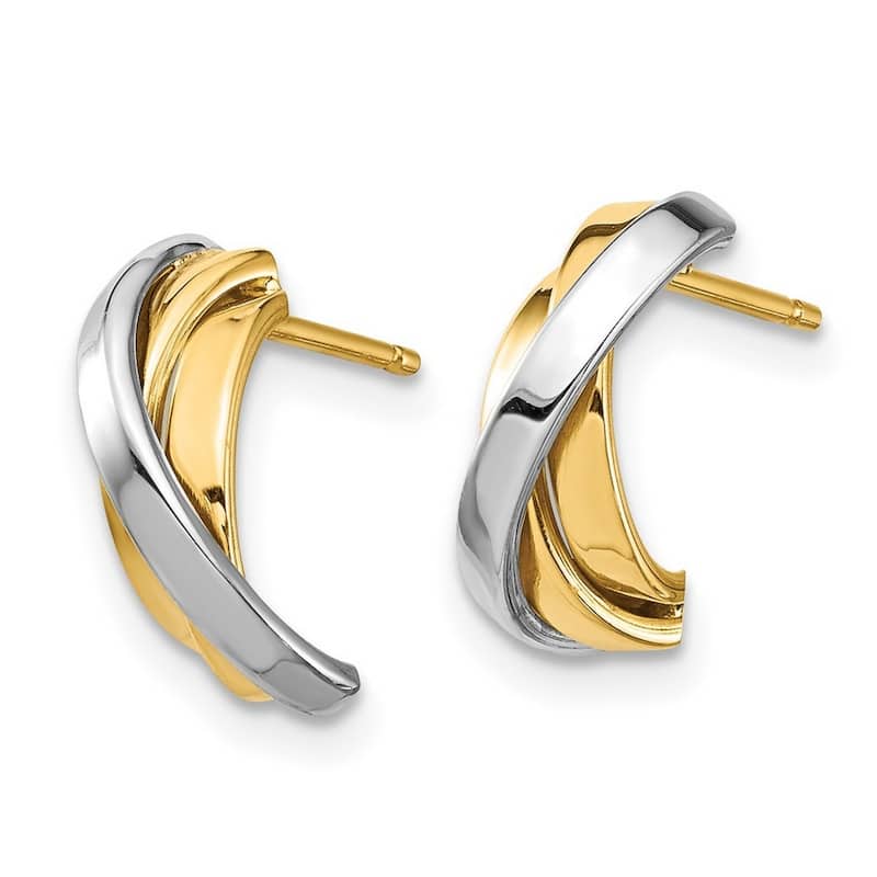 Curata 14k Yellow Gold White Rhodium Triple C hoop Post Earrings - 12.15x10.82mm