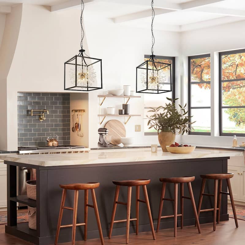 8-Light Mid-Century Modern Square Caged Linear Crystal Chandelier Sputnik Starburst Pendant Light