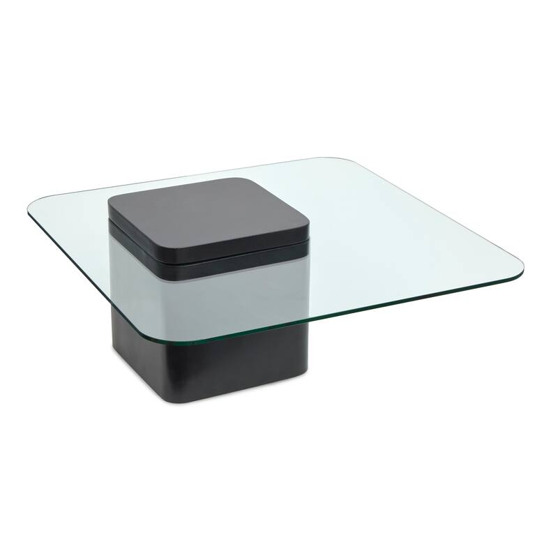 Magnussen Home Donora Clear Glass and Obsidian Square Cocktail Table - 35.43''W x 35.43''D x 14.96''H