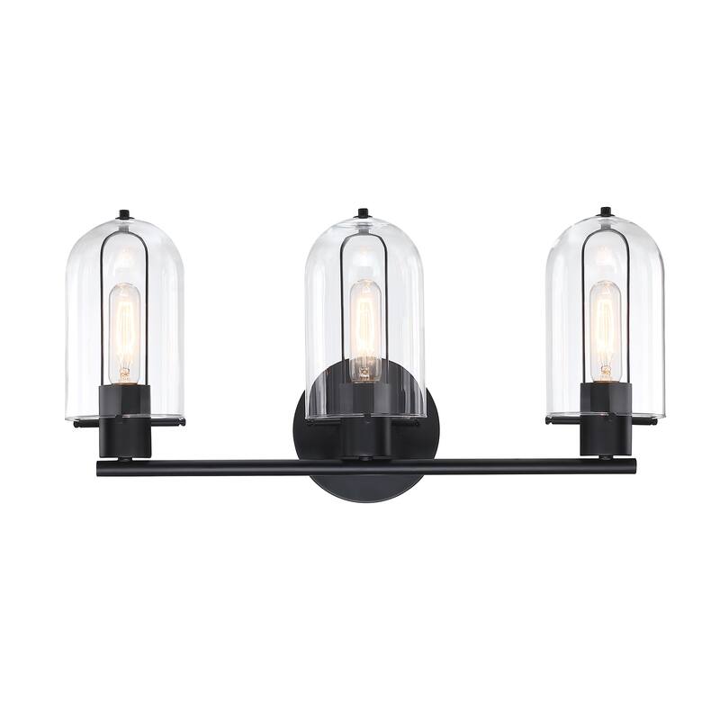 Skylar 24.5 in. 3-Light Matte Black Vanity Light with Clear Glass Shades for Bathrooms